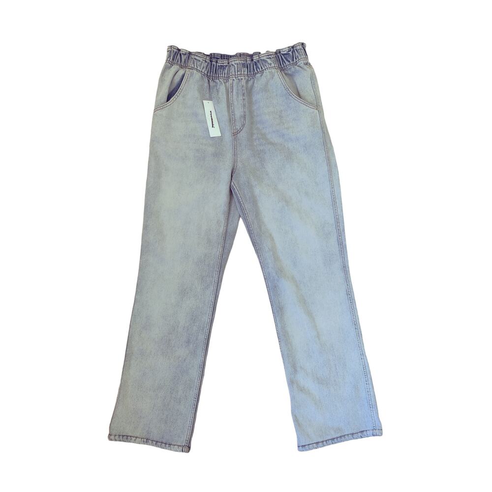TOPSHOP High Rise Elastic Waist Pull On Jeans Straight Leg Retro Style Size 33